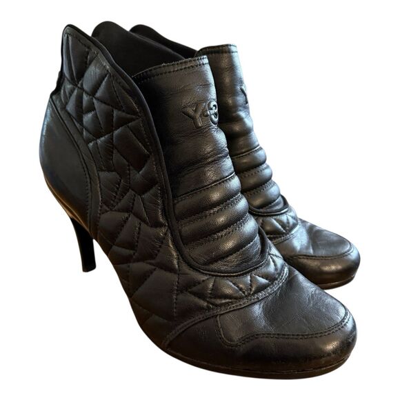 Y3 Adidas Yohji Yamamoto Womens Bootie Heels Sz UK 6.5 US 8.5 Black Quilted Boot - Picture 1 of 16